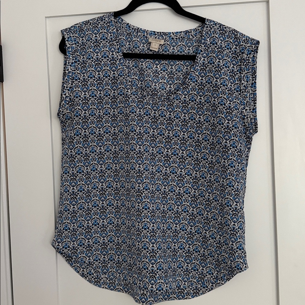 J. Crew Floral Blue and Black Blouse